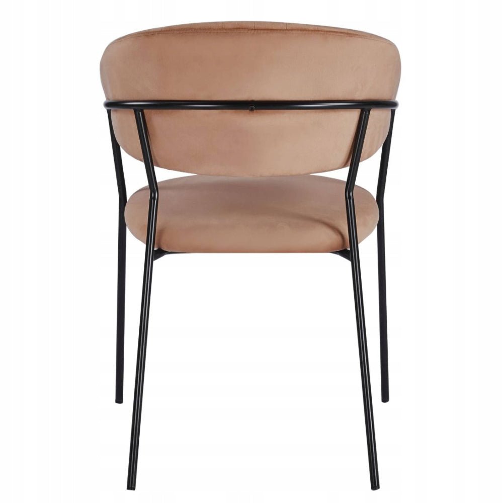 Scaun dining glamour, catifea velur cappucino, picioare metalice negre, stil Art Deco, cusaturi decorative - Reelken