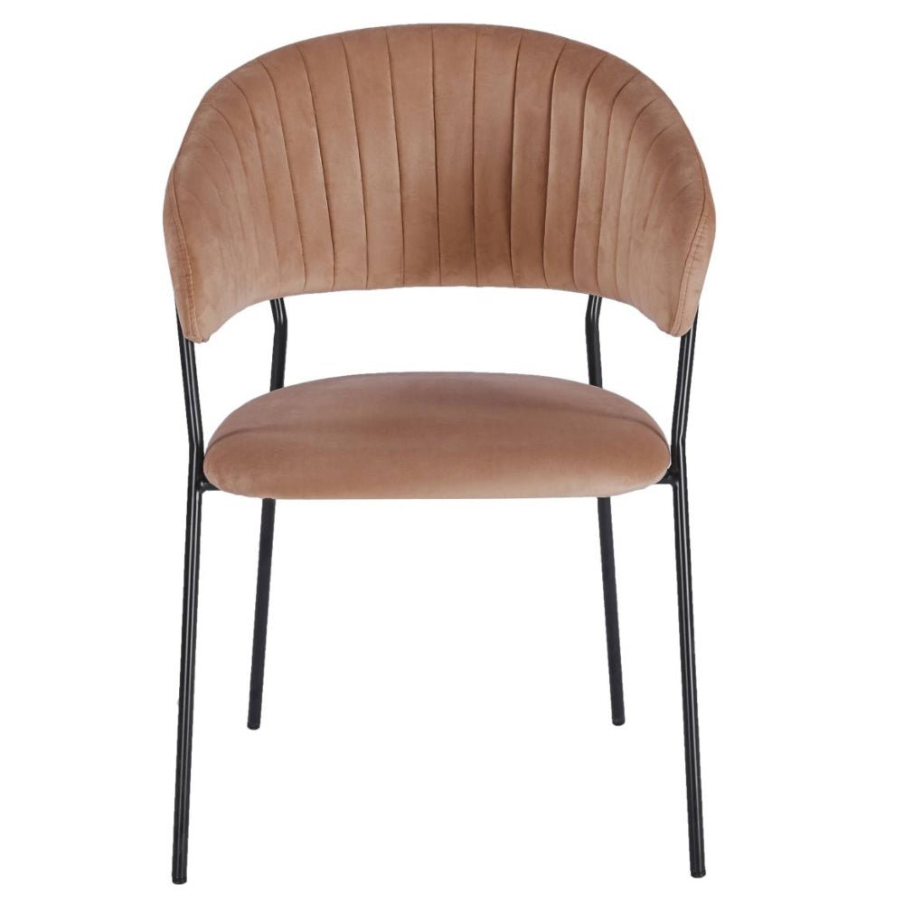 Scaun dining glamour, catifea velur cappucino, picioare metalice negre, stil Art Deco, cusaturi decorative - Reelken