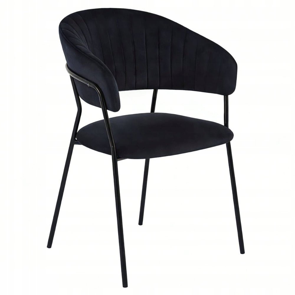 Scaun dining glamour, catifea velur neagra, picioare metalice negre, stil Art Deco, cusaturi decorative - Reelken