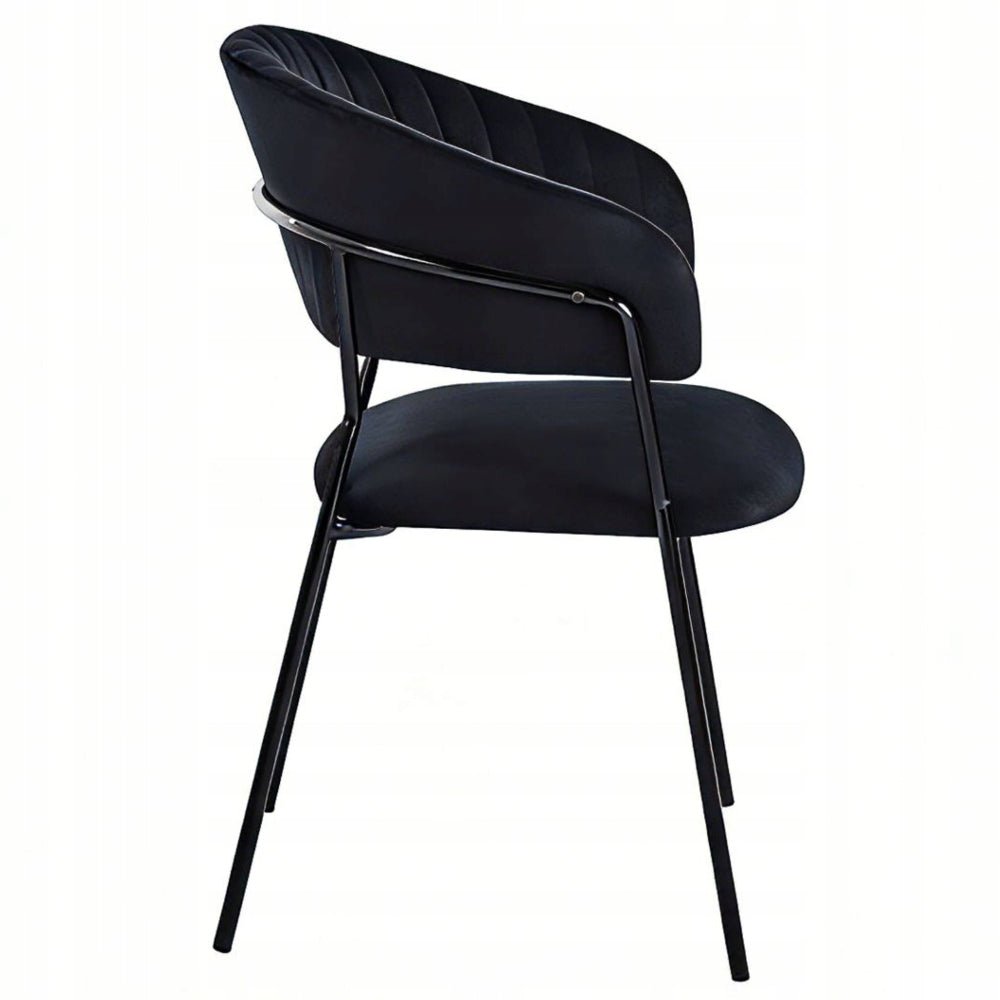 Scaun dining glamour, catifea velur neagra, picioare metalice negre, stil Art Deco, cusaturi decorative - Reelken