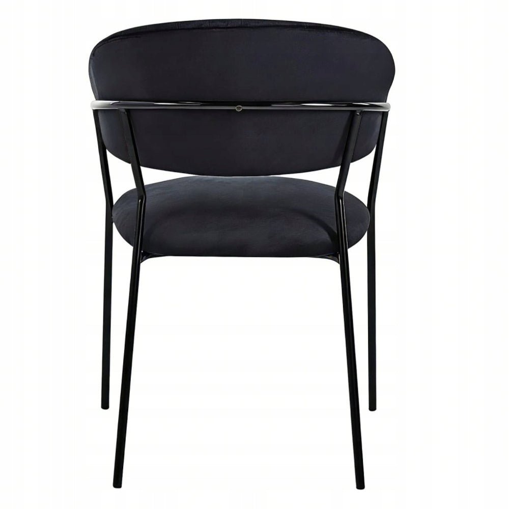 Scaun dining glamour, catifea velur neagra, picioare metalice negre, stil Art Deco, cusaturi decorative - Reelken