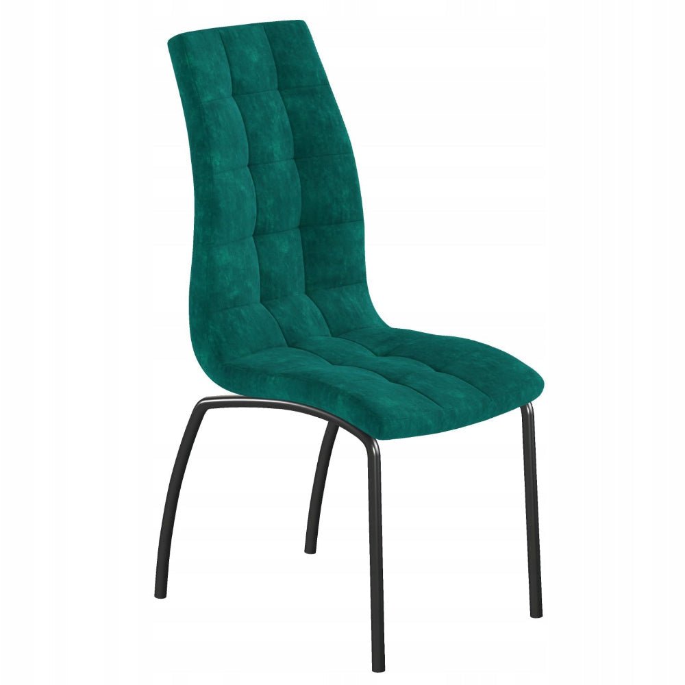 Scaun dining/sufragerie, tapiterie catifea verde, spatar matlasat, picioare metalice negre, 102 cm - Reelken