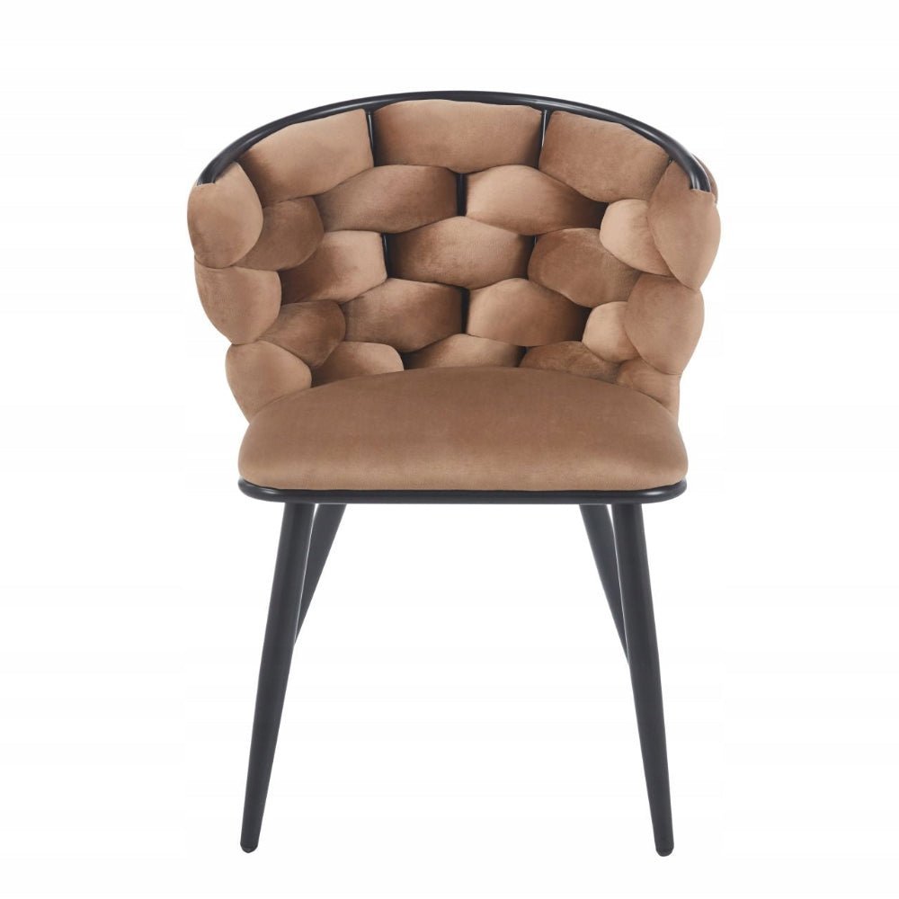 Scaun modern, catifea (velvet) cappucino impletita, cadru metalic negru, pentru dining/sufragerie, 57x50x78 cm - Reelken
