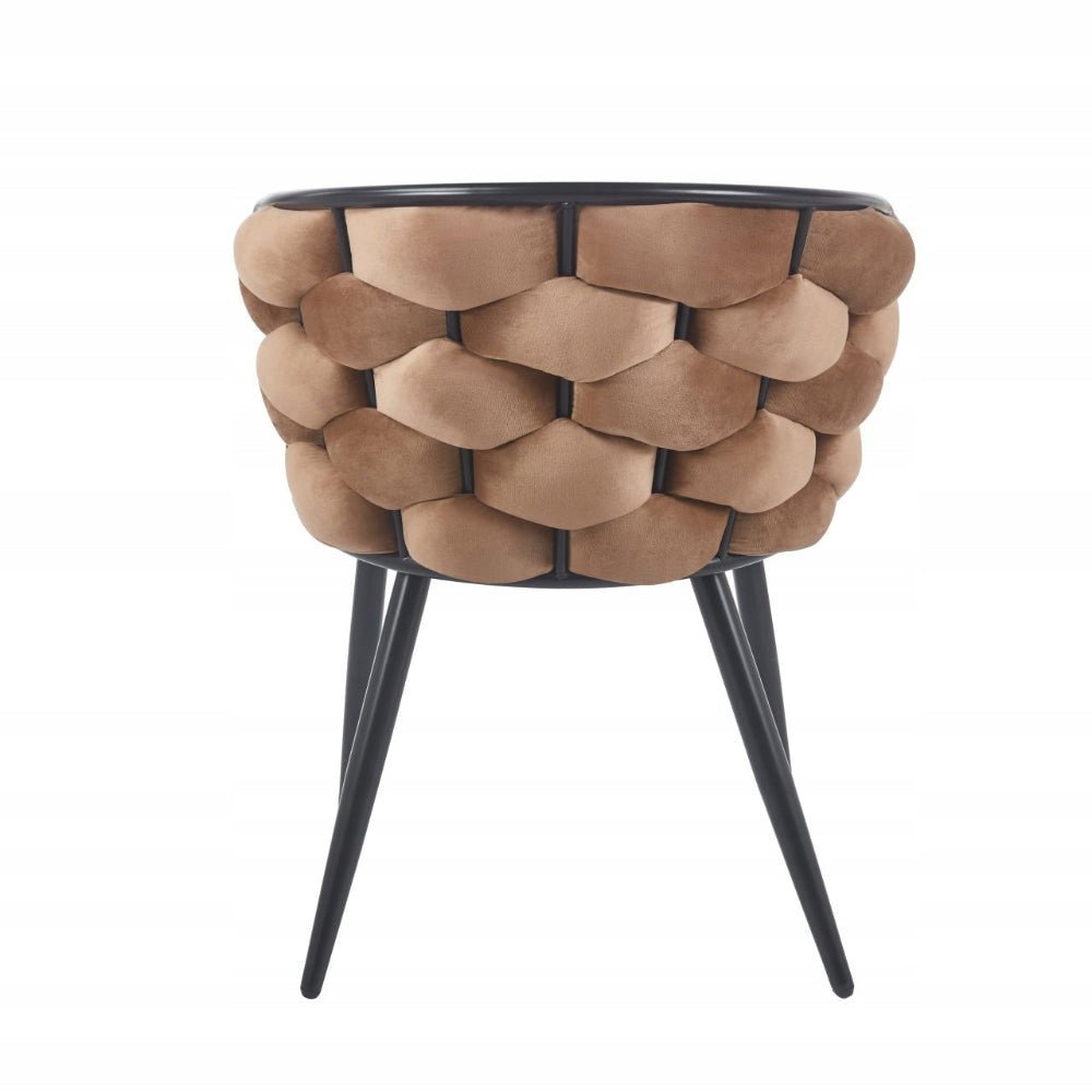 Scaun modern, catifea (velvet) cappucino impletita, cadru metalic negru, pentru dining/sufragerie, 57x50x78 cm - Reelken