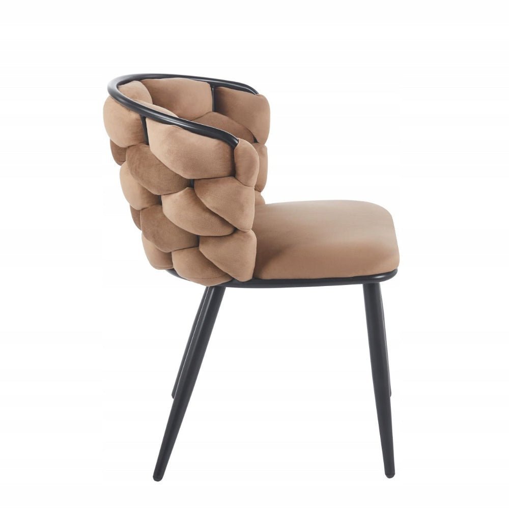 Scaun modern, catifea (velvet) cappucino impletita, cadru metalic negru, pentru dining/sufragerie, 57x50x78 cm - Reelken