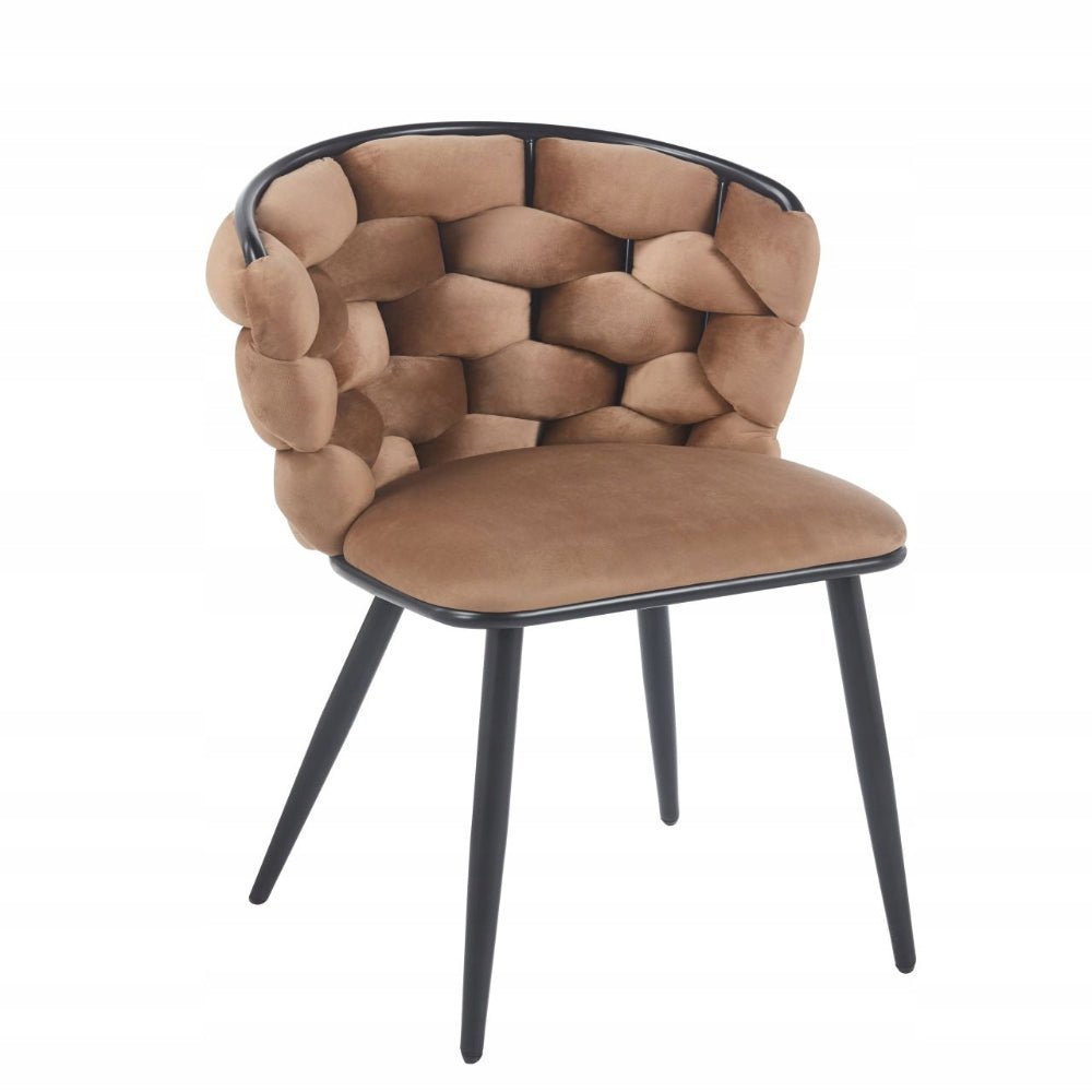Scaun modern, catifea (velvet) cappucino impletita, cadru metalic negru, pentru dining/sufragerie, 57x50x78 cm - Reelken