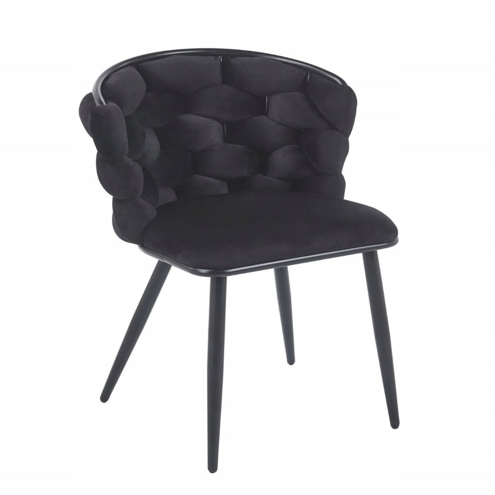 Scaun modern, catifea (velvet) neagra impletita, cadru metalic negru, pentru dining/sufragerie, 57x50x78 cm - Reelken