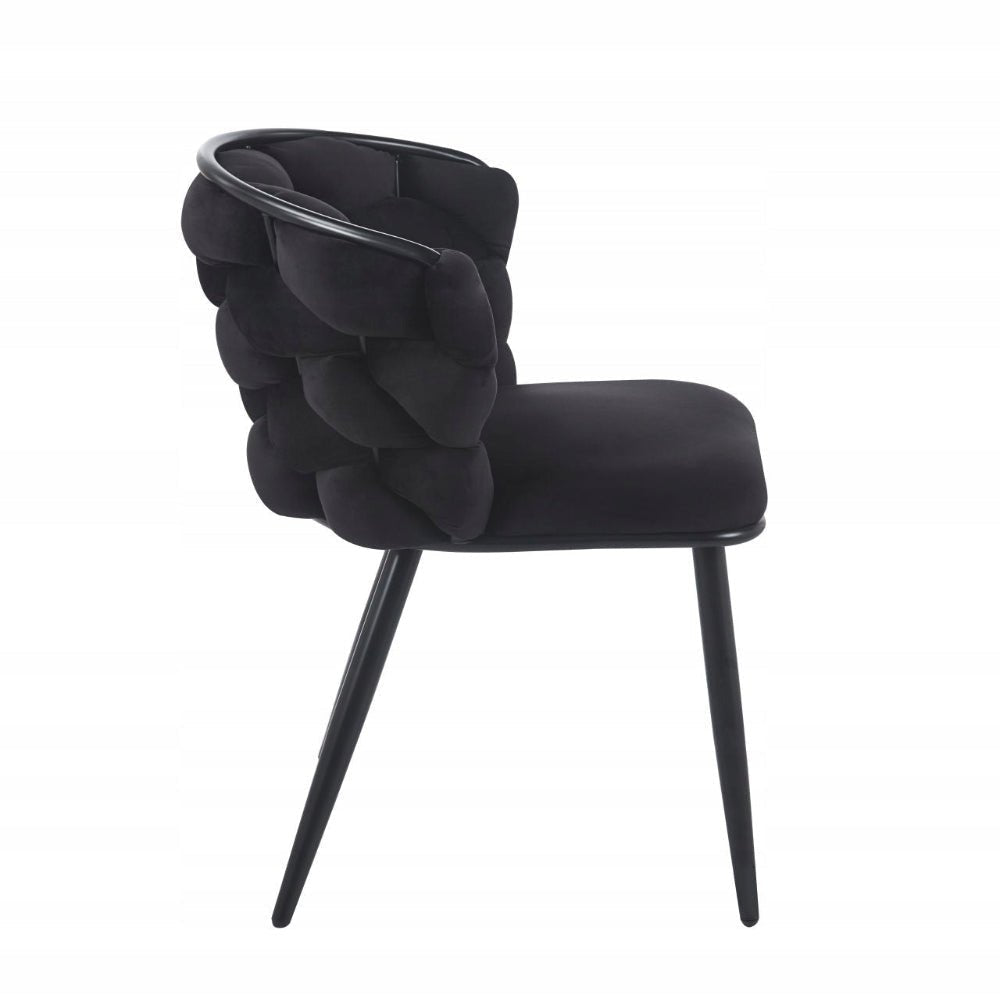 Scaun modern, catifea (velvet) neagra impletita, cadru metalic negru, pentru dining/sufragerie, 57x50x78 cm - Reelken