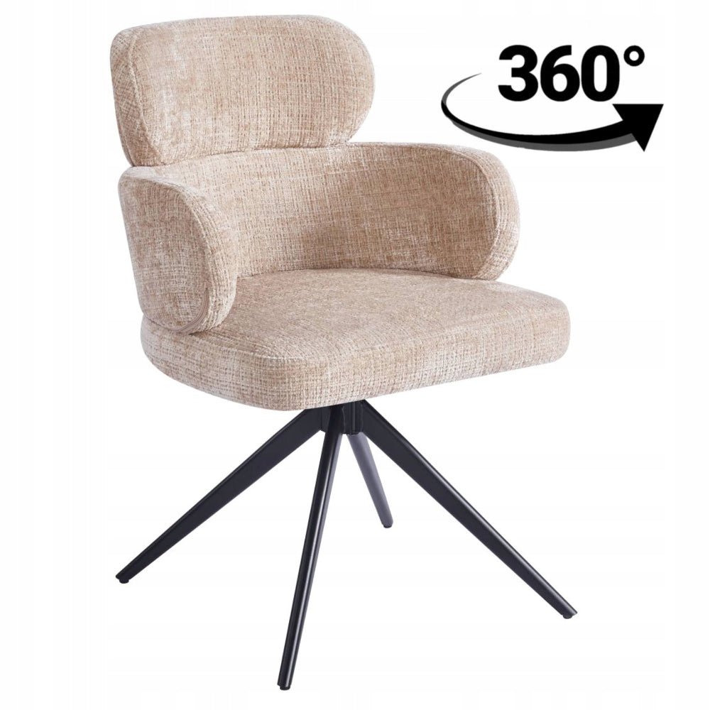 Scaun rotativ 360°, tapiterie bej Davis, cadru metalic negru mat, pentru living/birou, , 55x55x83 cm, - Reelken