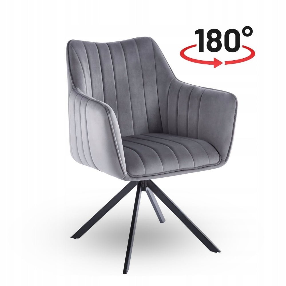 Scaun rotativ, catifea gri, rotire 180° cu revenire automata, reglaj pe inaltime, baza metalica neagra, pentru birou - Reelken