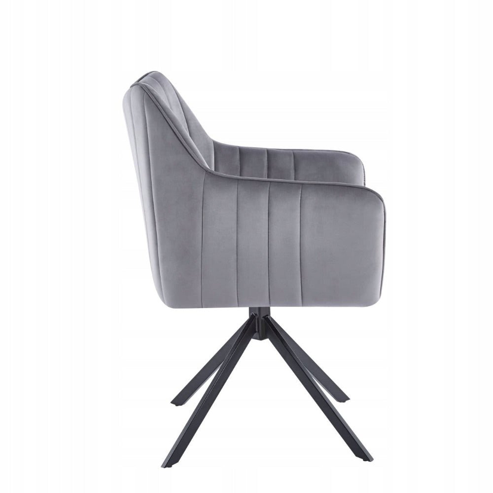 Scaun rotativ, catifea gri, rotire 180° cu revenire automata, reglaj pe inaltime, baza metalica neagra, pentru birou - Reelken