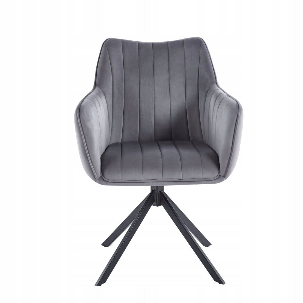 Scaun rotativ, catifea gri, rotire 180° cu revenire automata, reglaj pe inaltime, baza metalica neagra, pentru birou - Reelken