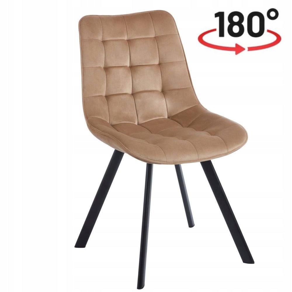 Scaun rotativ, catifea velvet cappuccino (Riviera 24), rotatie 180° cu revenire automata, picioare metalice negre, 86 cm - Reelken