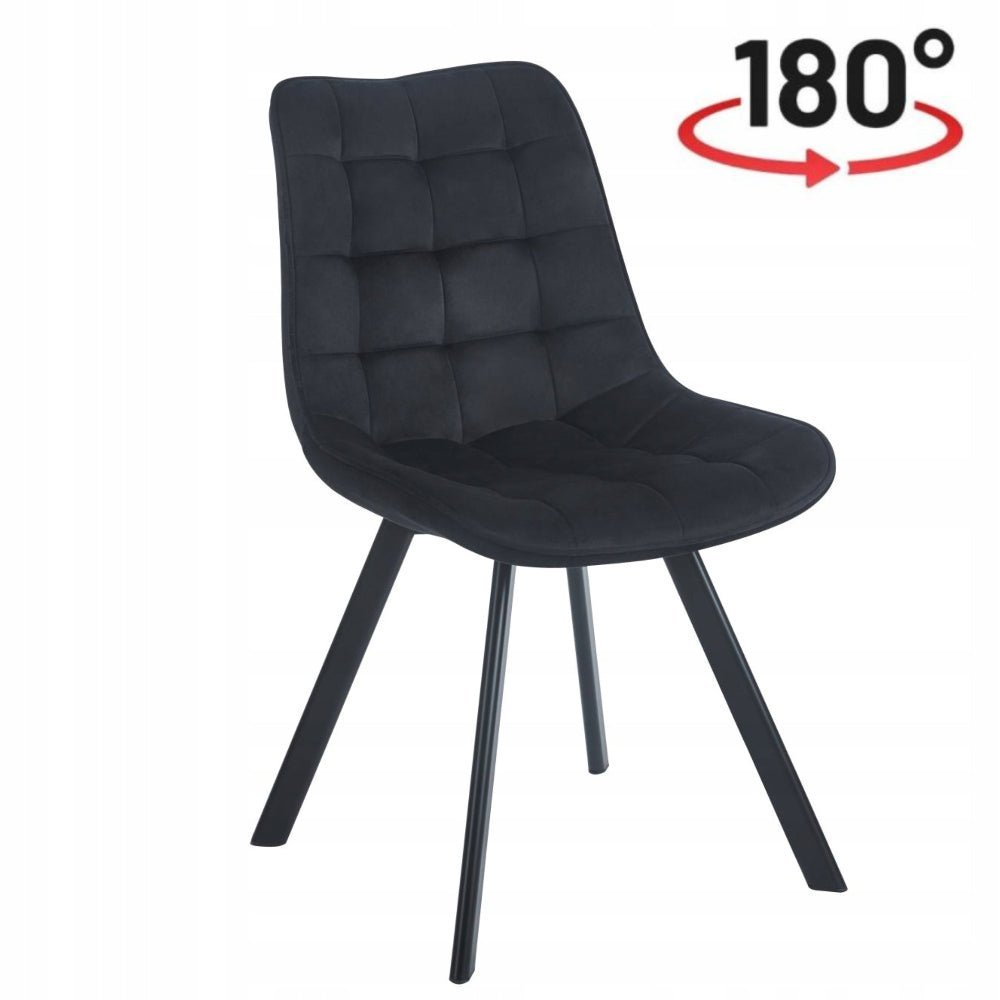 Scaun rotativ, catifea velvet negru (Riviera 100), rotatie 180° cu revenire automata, picioare metalice negre, 86 cm - Reelken