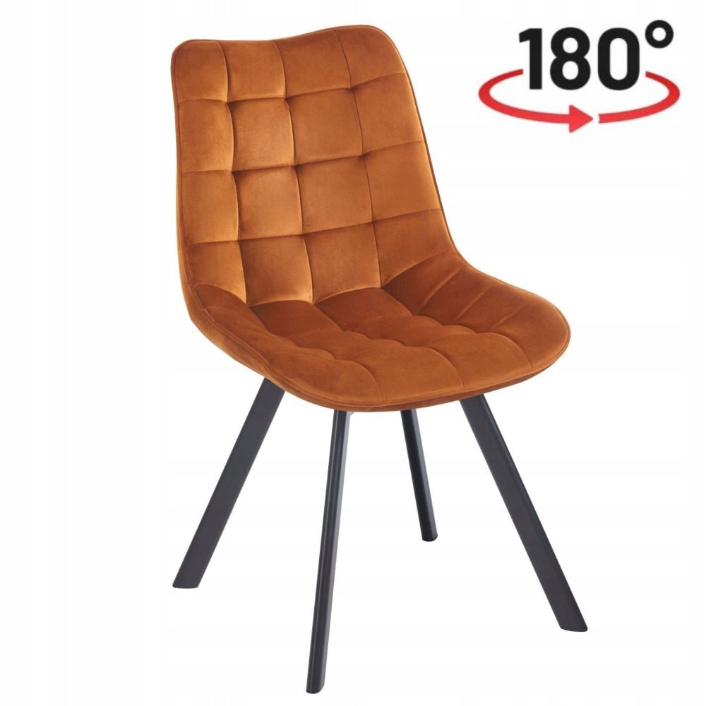 Scaun rotativ, catifea velvet scortisoara, rotatie 180° cu revenire automata, picioare metalice negre, 86 cm - Reelken