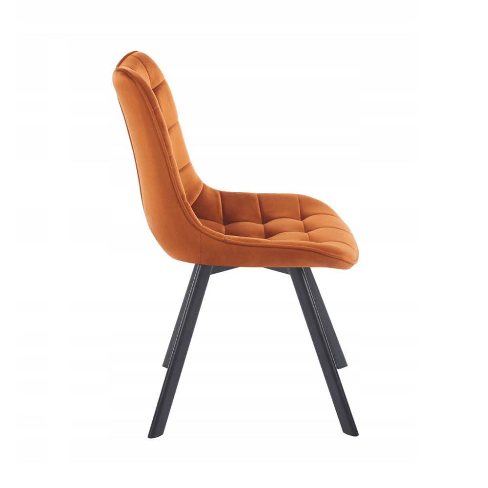 Scaun rotativ, catifea velvet scortisoara, rotatie 180° cu revenire automata, picioare metalice negre, 86 cm - Reelken