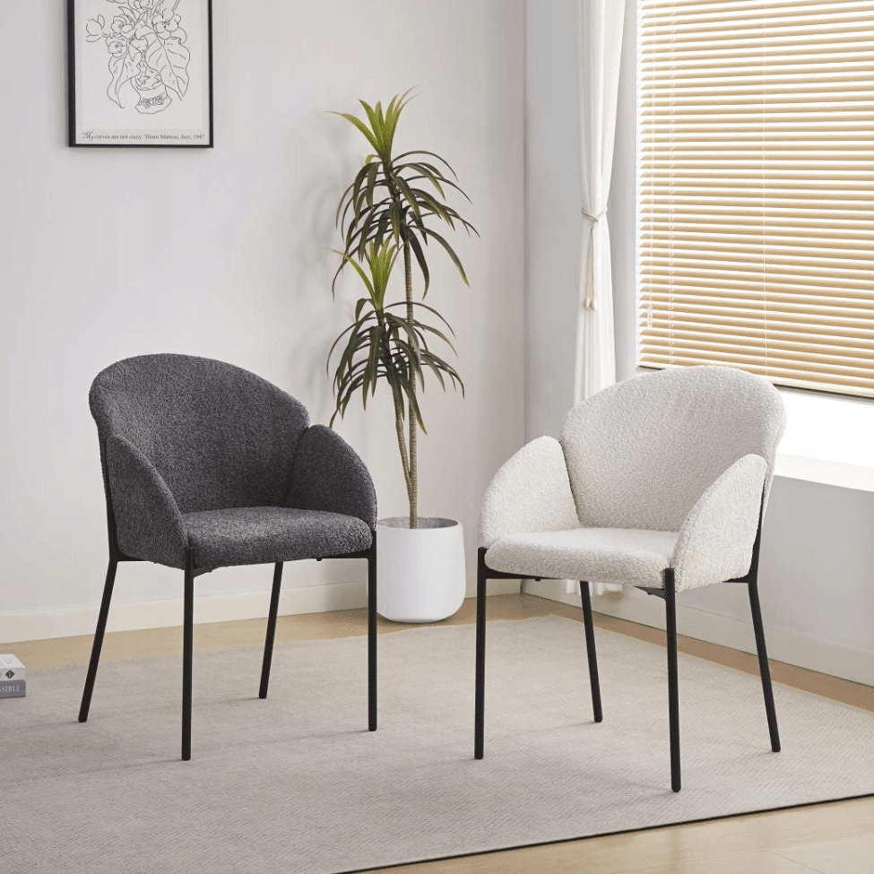 Scaun scandinav tapitat, tesatura „baranel” gri, picioare metalice negre, 61x55x89,5 cm - Reelken