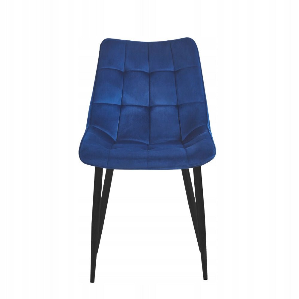 Scaun tapitat, catifea albastra matlasata, picioare metalice negre, pentru dining/living, 89 cm - Reelken