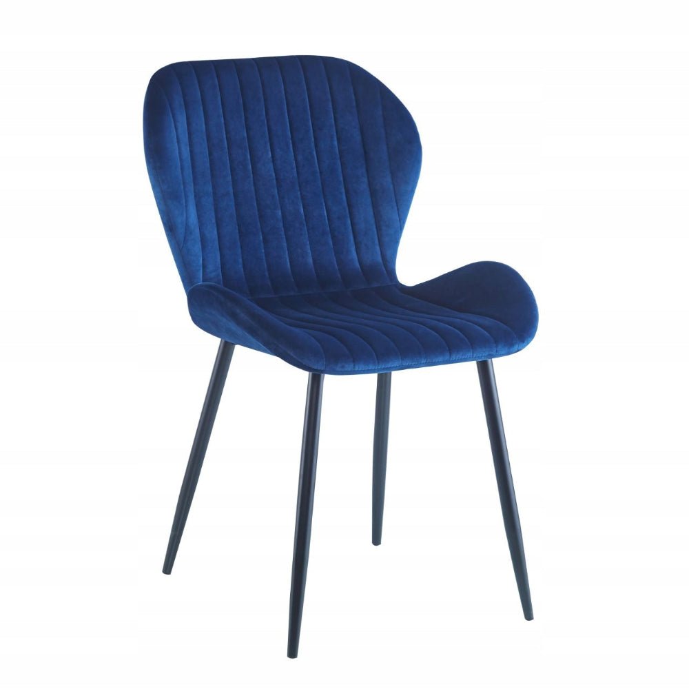 Scaun tapitat, catifea albastra, picioare metalice negre, stil loft/modern, 86 cm - Reelken
