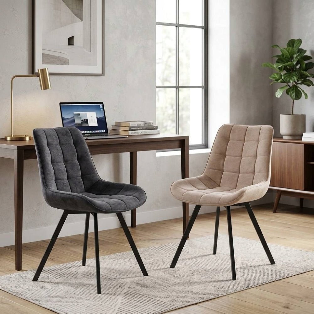 Scaun tapitat, catifea cappucino matlasata, stil loft/modern glamour, picioare metalice negre mate - Reelken