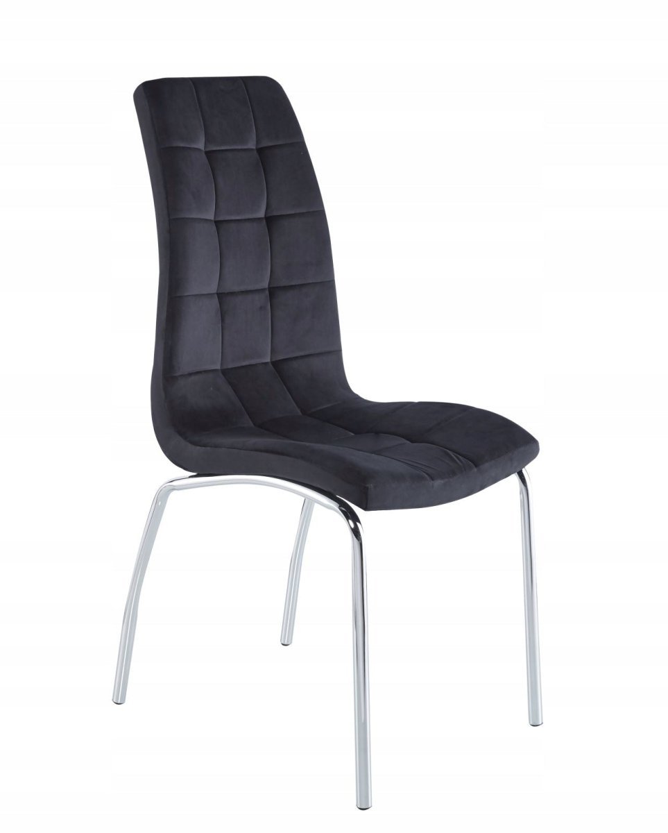 Scaun tapițat, catifea neagră matlasată, picioare metal cromat lucios, pentru dining/living, H 102 cm - Reelken