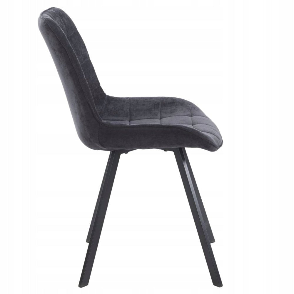 Scaun tapitat, catifea neagra matlasata, stil loft/modern glamour, picioare metalice negre mate - Reelken
