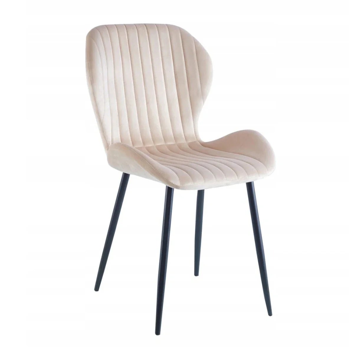Scaun tapitat, catifea velvet bej, stil loft/modern, picioare metalice negre, pentru dining, living - Reelken