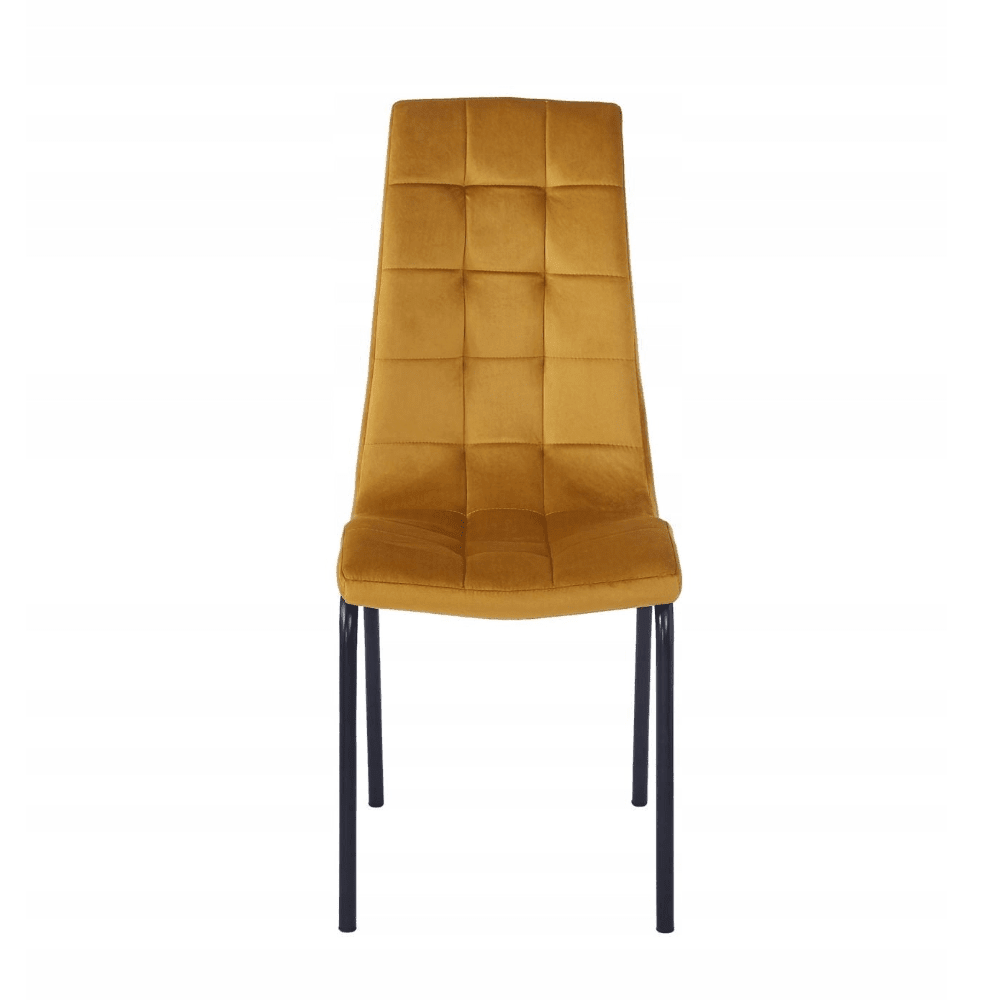 Scaun tapițat, catifea velvet curry, picioare metalice negre, stil scandinav, înălțime 102 cm, șezut 49 cm - Reelken