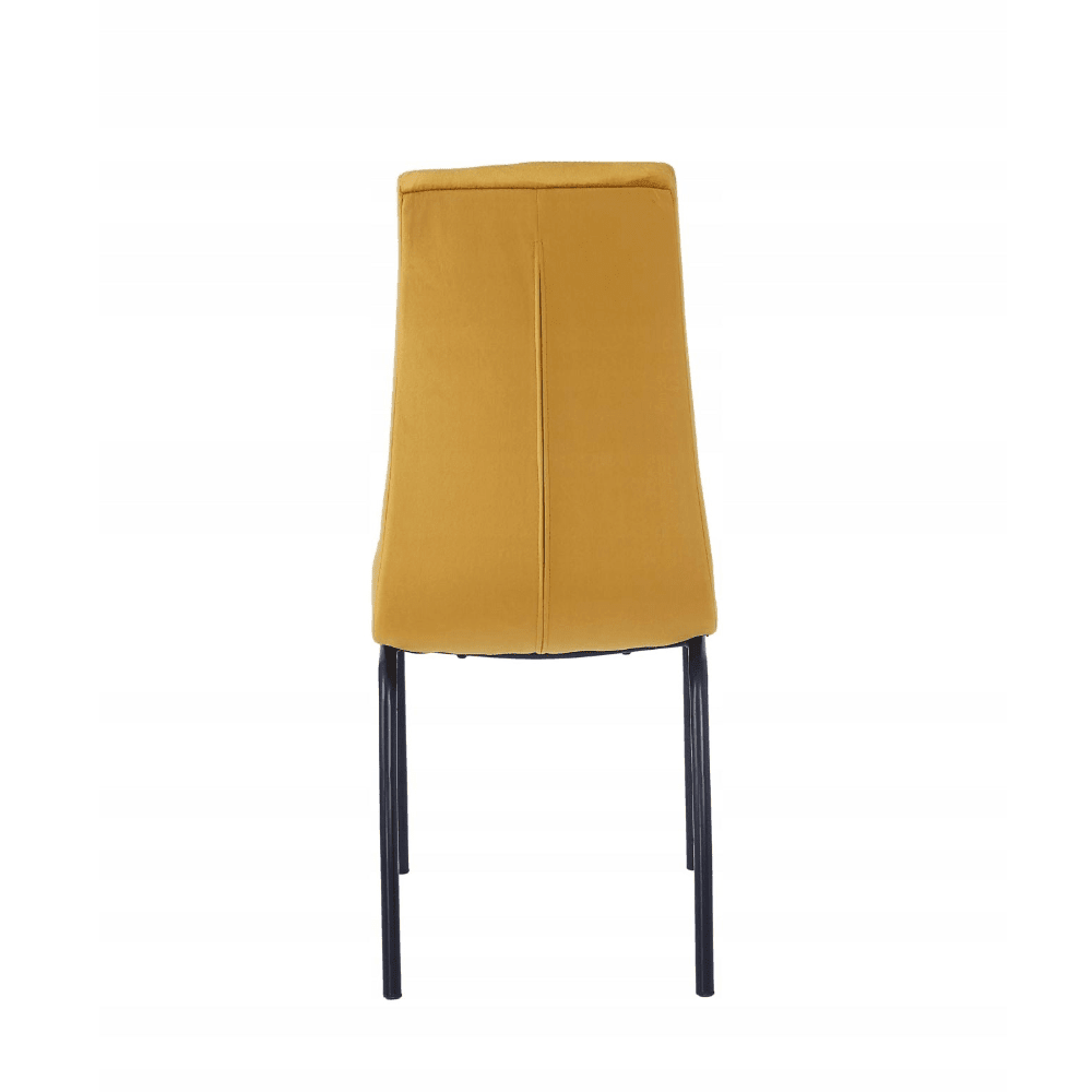 Scaun tapițat, catifea velvet curry, picioare metalice negre, stil scandinav, înălțime 102 cm, șezut 49 cm - Reelken