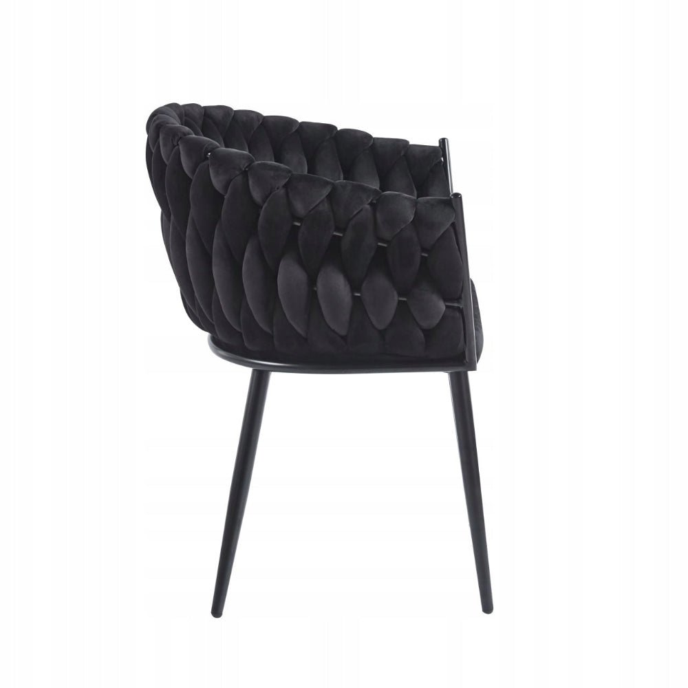 Scaun tapitat, catifea velvet neagra, cadru metalic negru, stil loft modern, sezut cu spumă, 61x50x81 cm - Reelken