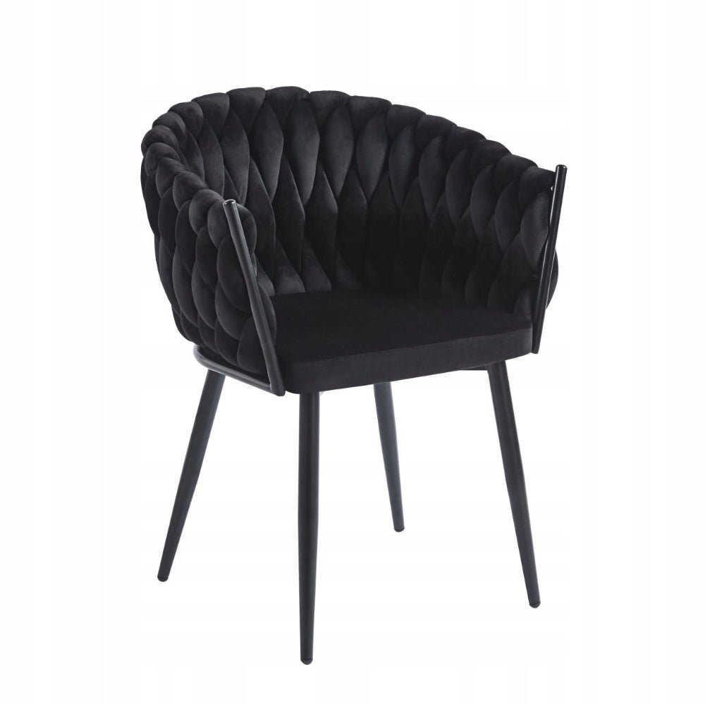 Scaun tapitat, catifea velvet neagra, cadru metalic negru, stil loft modern, sezut cu spumă, 61x50x81 cm - Reelken