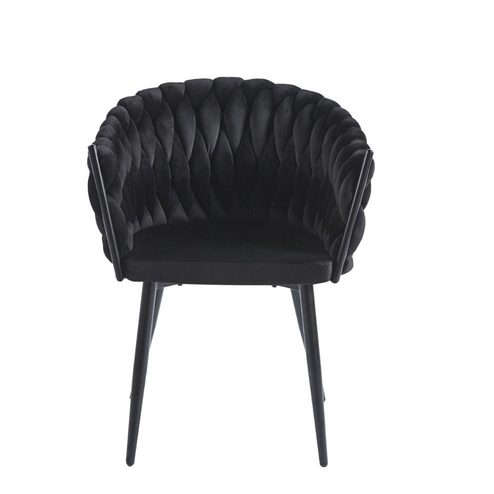 Scaun tapitat, catifea velvet neagra, cadru metalic negru, stil loft modern, sezut cu spumă, 61x50x81 cm - Reelken