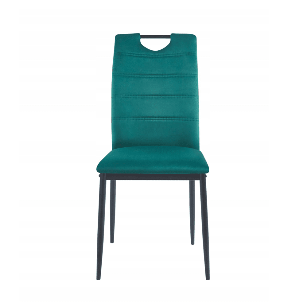Scaun tapitat, catifea verde, picioare metalice negre, stil loft, cu maner pe spatar, pentru bucatarie/sufragerie/birou, 92 cm - Reelken