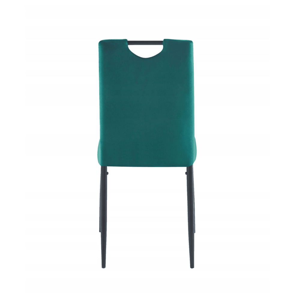 Scaun tapitat, catifea verde, picioare metalice negre, stil loft, cu maner pe spatar, pentru bucatarie/sufragerie/birou, 92 cm - Reelken