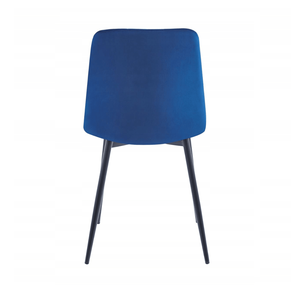 Scaun tapitat din catifea albastra, spatar matlasat, picioare metalice negre, pentru dining/birou, 87 cm - Reelken