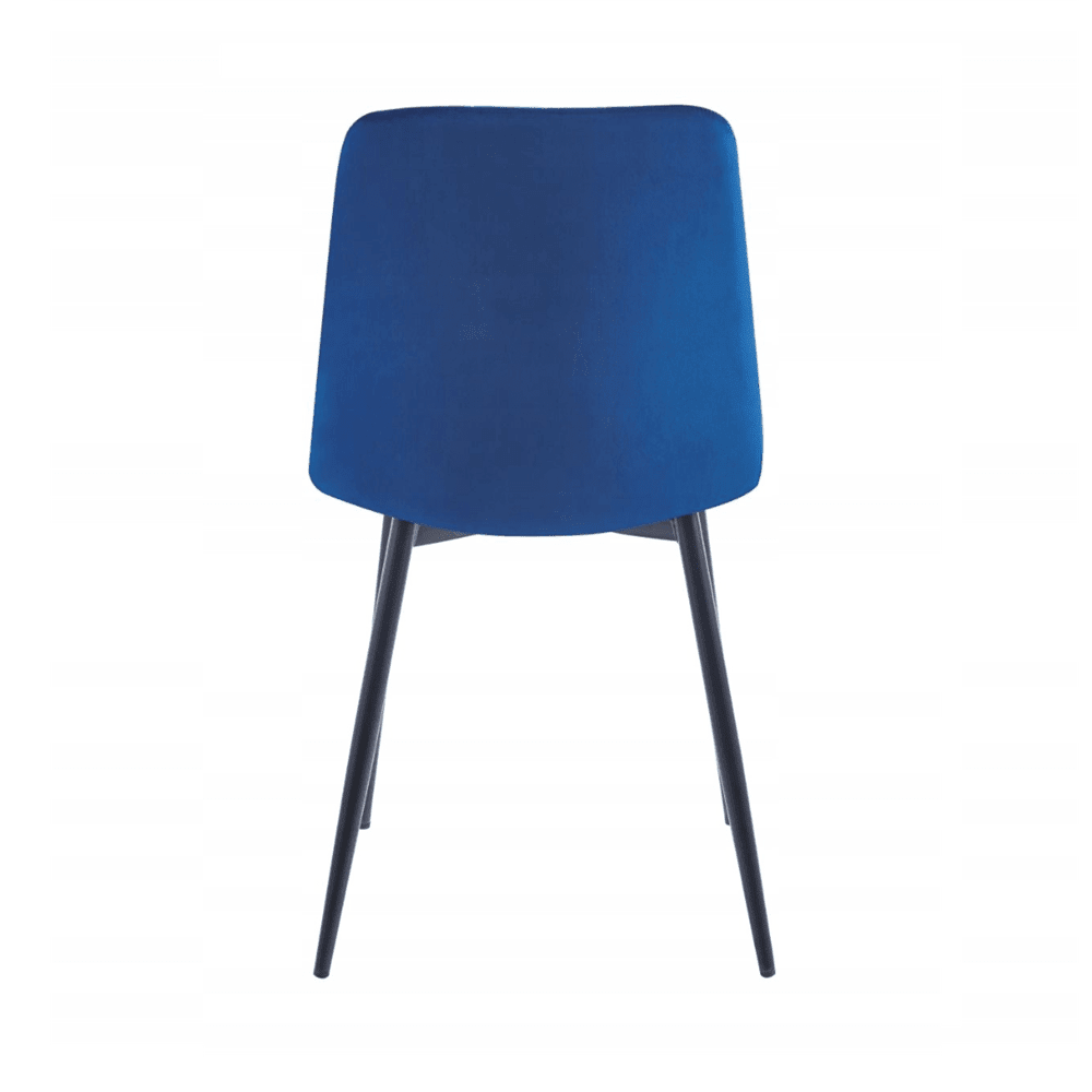 Scaun tapitat din catifea albastra, spatar matlasat, picioare metalice negre, pentru dining/birou, 87 cm - Reelken