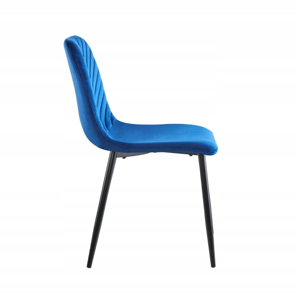 Scaun tapitat din catifea albastra, stil loft, picioare metalice negre, pentru living/birou, 87 cm - Reelken