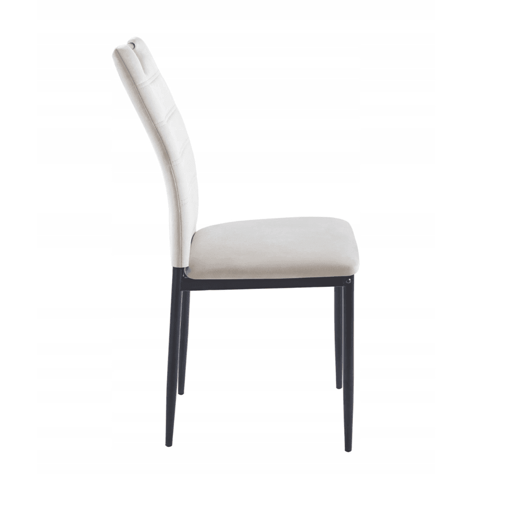 Scaun tapitat din catifea bej deschis, cu maner pe spatar, picioare metalice negre, pentru living/birou, 92 cm - Reelken