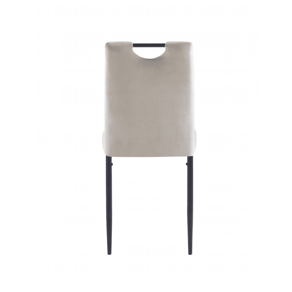 Scaun tapitat din catifea bej deschis, cu maner pe spatar, picioare metalice negre, pentru living/birou, 92 cm - Reelken