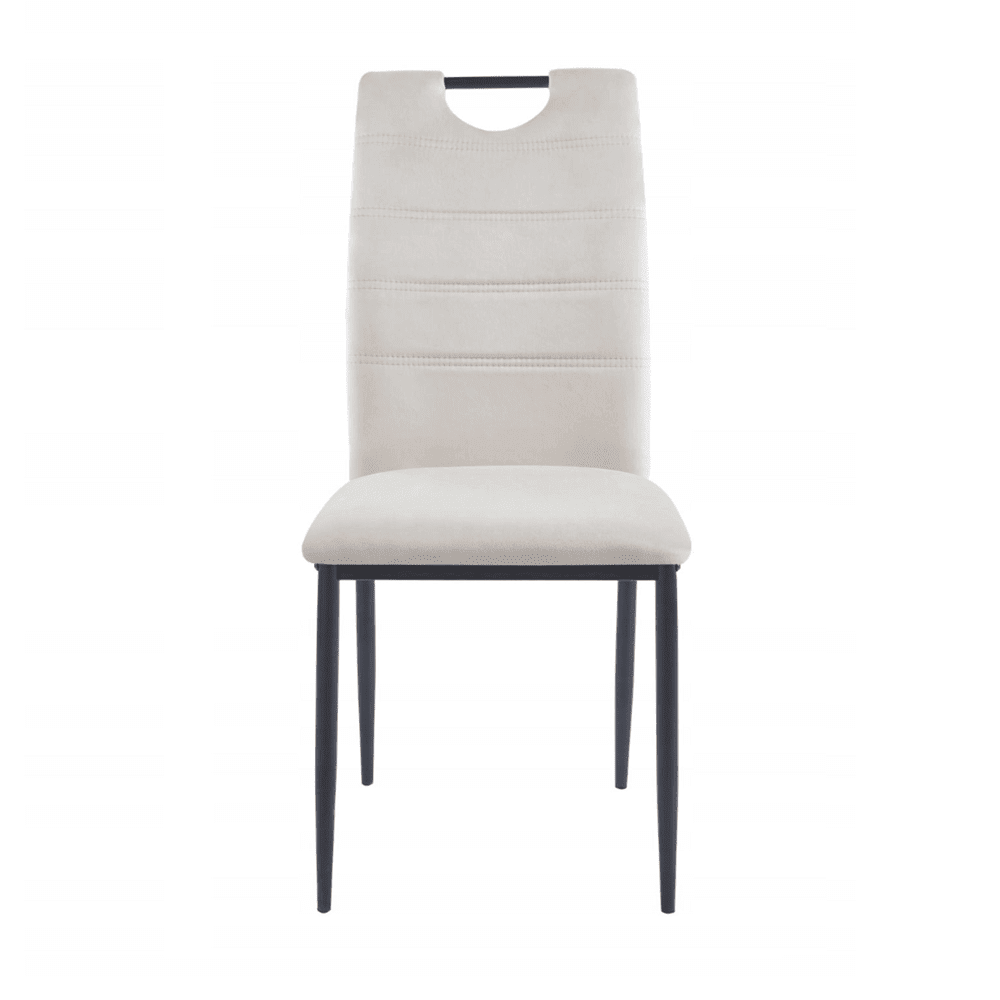 Scaun tapitat din catifea bej deschis, cu maner pe spatar, picioare metalice negre, pentru living/birou, 92 cm - Reelken