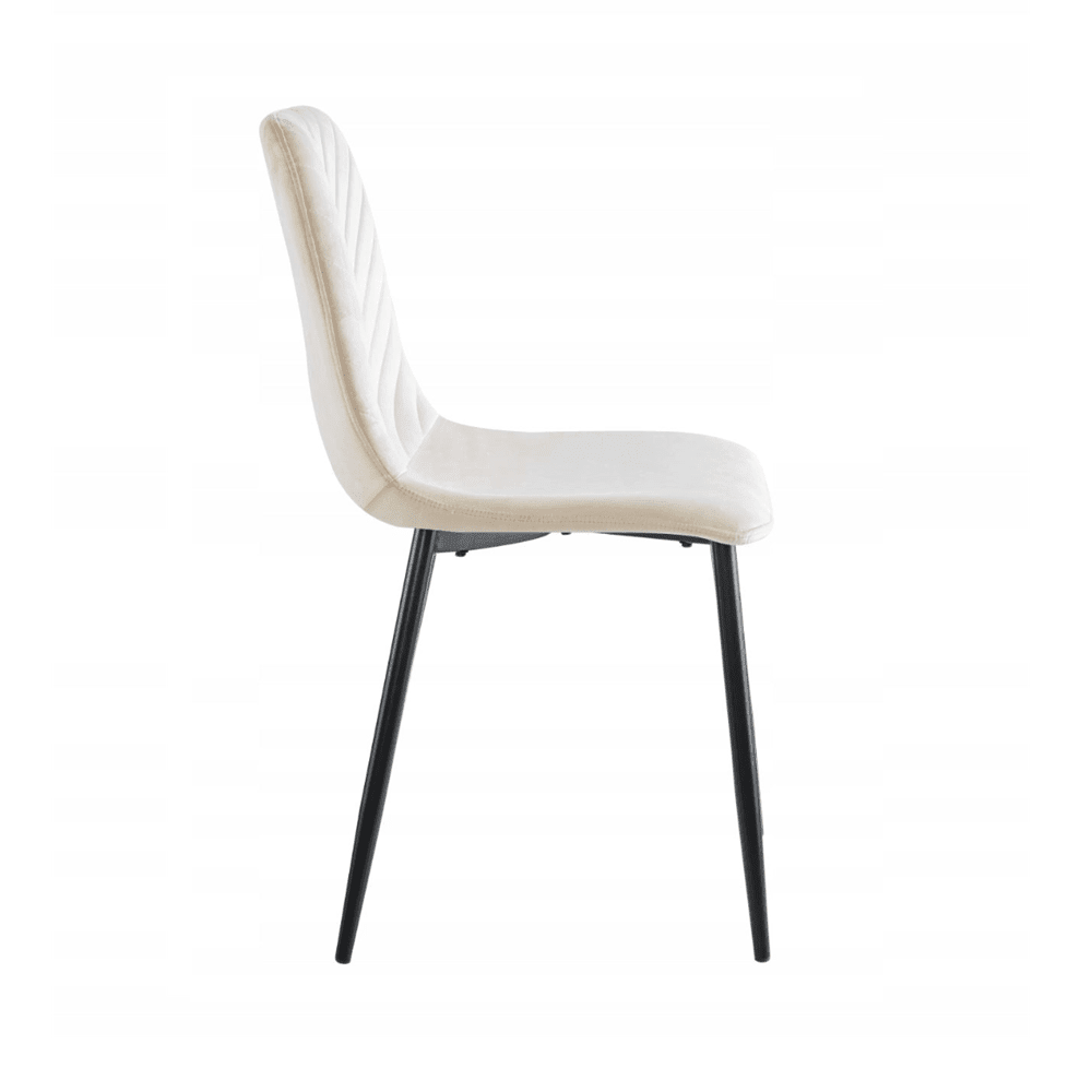 Scaun tapitat din catifea bej deschis, spatar matlasat, picioare metalice negre, pentru dining/birou, 87 cm - Reelken