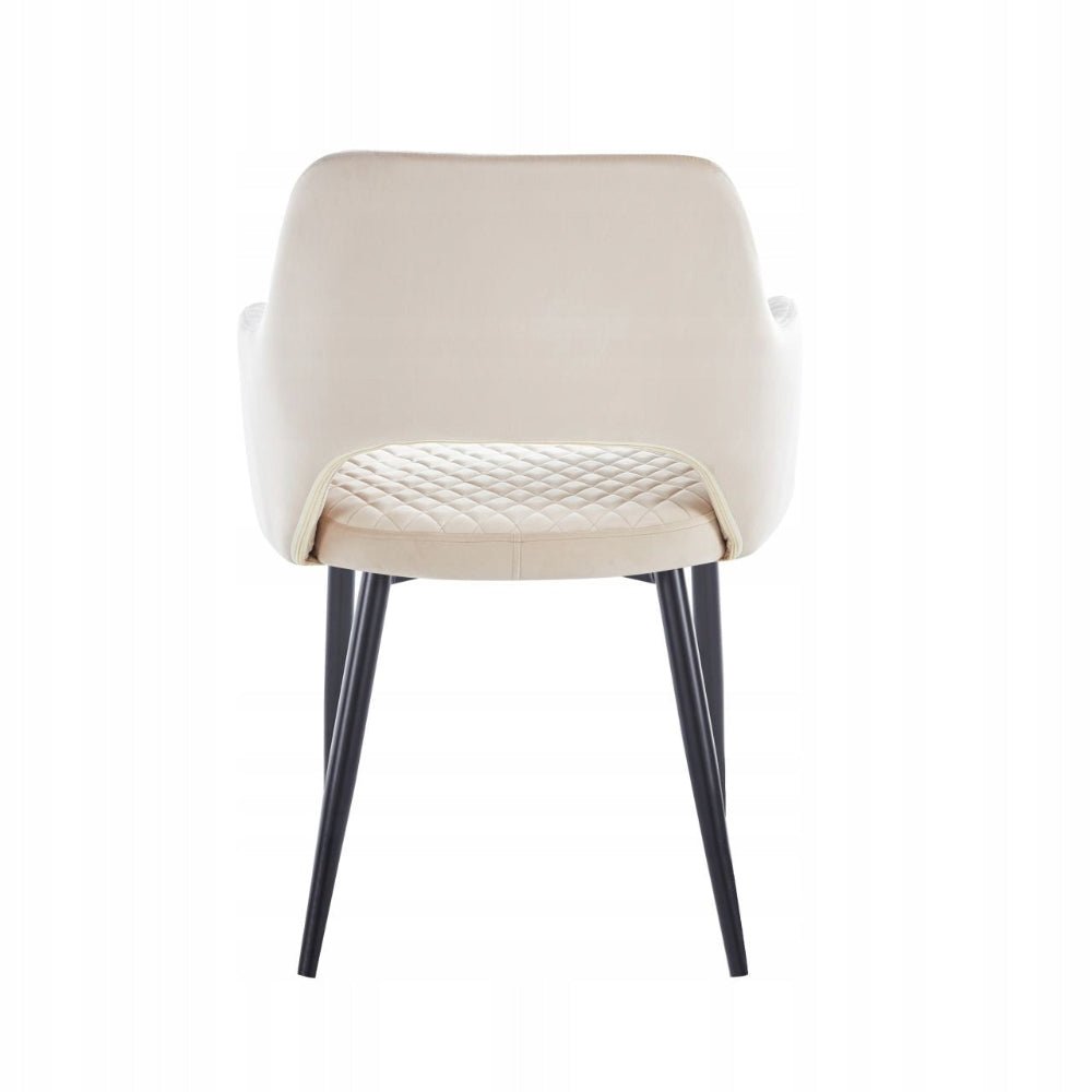 Scaun tapitat din catifea bej, model capitonat, cu brate, picioare metalice negre, stil modern/loft, 85 cm - Reelken