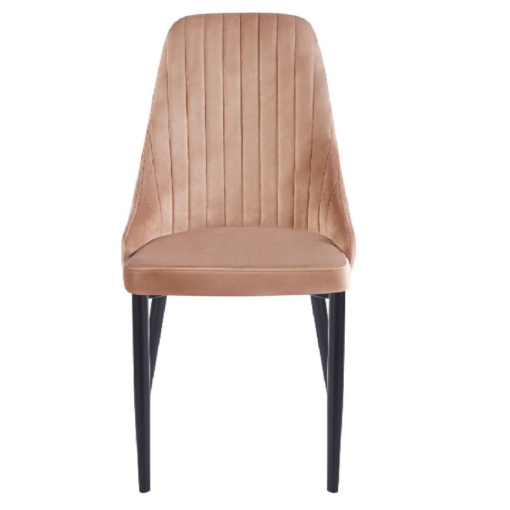 Scaun tapitat din catifea cappuccino, picioare metalice negre, cusaturi verticale, pentru dining/sufragerie/birou, 88 cm - Reelken