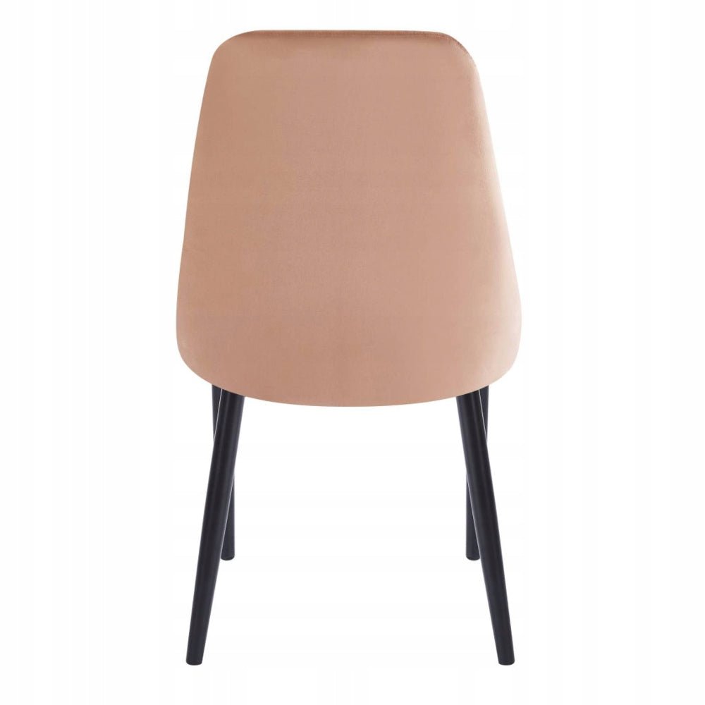 Scaun tapitat din catifea cappuccino, picioare metalice negre, cusaturi verticale, pentru dining/sufragerie/birou, 88 cm - Reelken