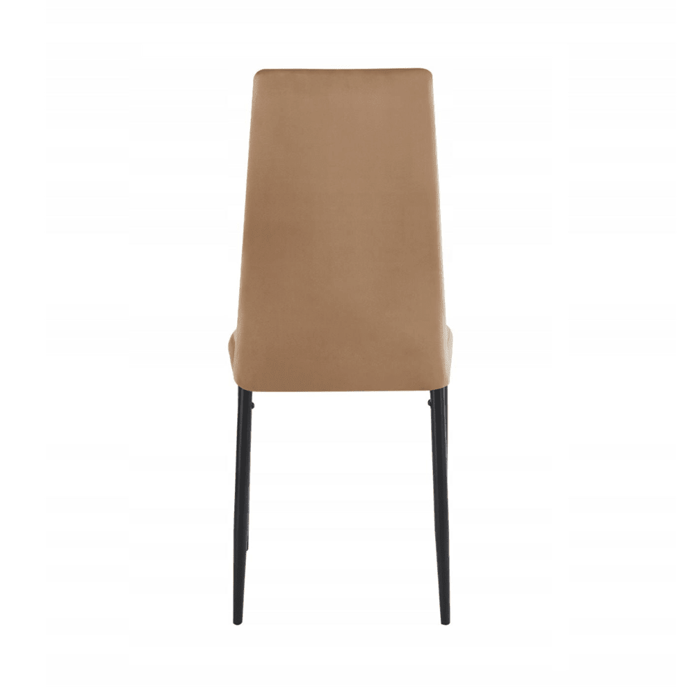Scaun tapitat din catifea cappucino, design modern, spatar matlasat, picioare metalice negre, pentru living, dining sau birou - Reelken