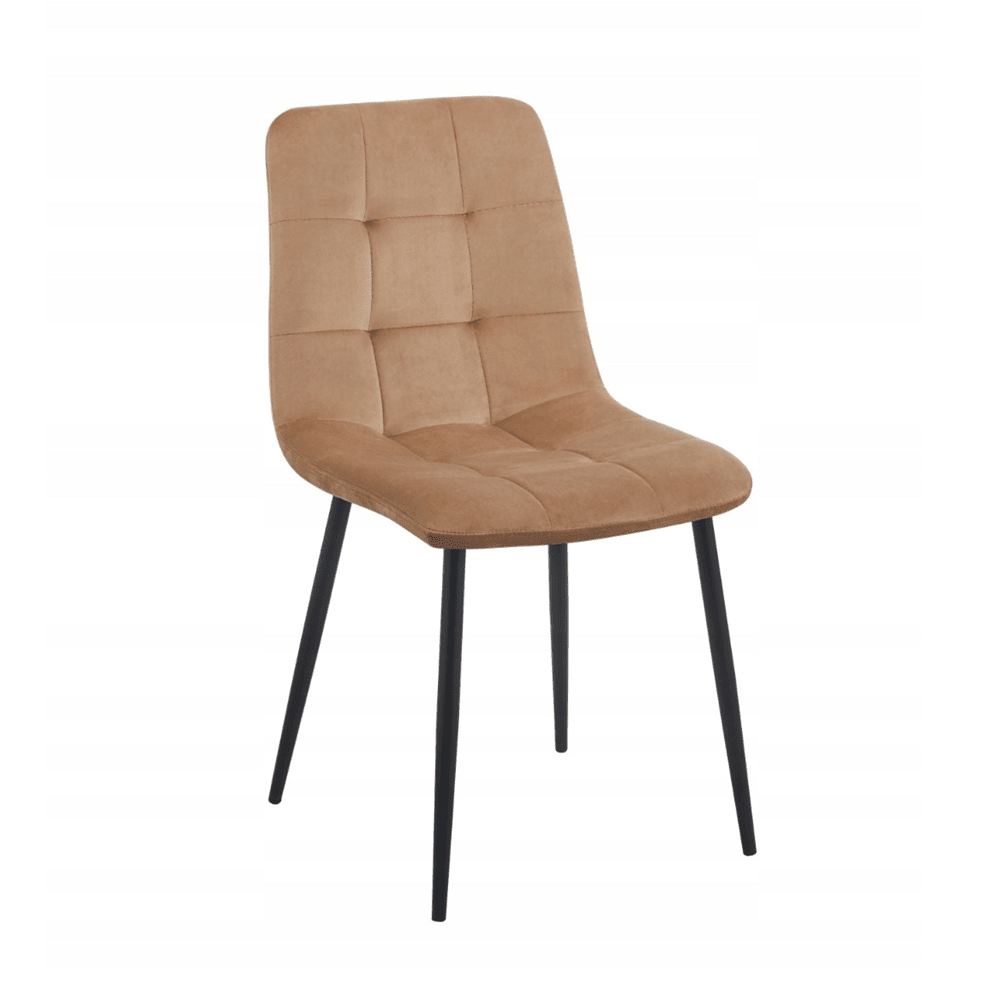 Scaun tapitat din catifea cappucino, spatar matlasat, picioare metalice negre, pentru dining/birou, 87 cm - Reelken