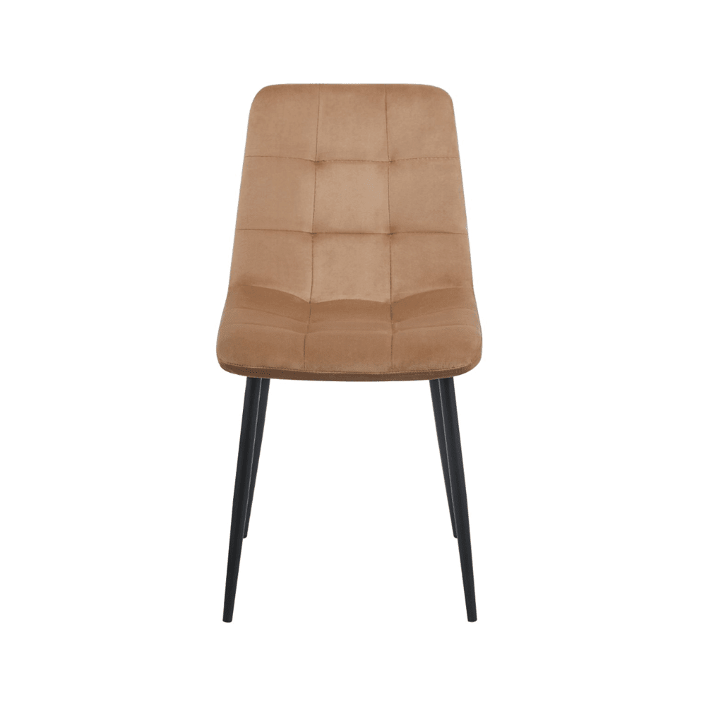 Scaun tapitat din catifea cappucino, spatar matlasat, picioare metalice negre, pentru dining/birou, 87 cm - Reelken