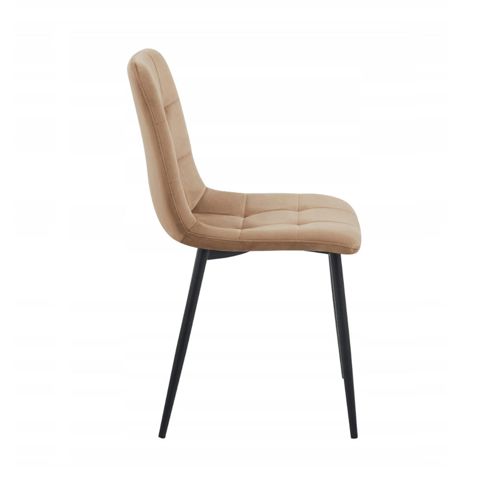 Scaun tapitat din catifea cappucino, spatar matlasat, picioare metalice negre, pentru dining/birou, 87 cm - Reelken