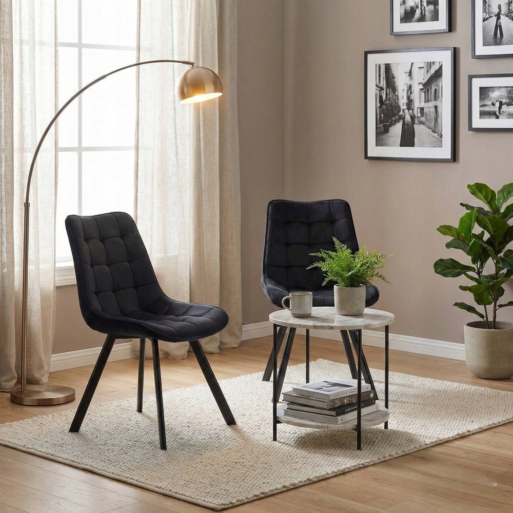 Scaun tapitat din catifea, culoare negru, picioare metalice negre, stil loft, pentru living si dining, 89 cm - Reelken