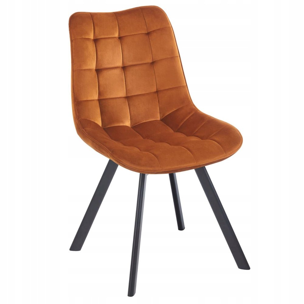 Scaun tapitat din catifea, culoare scortisoara/cupru, picioare metalice negre, stil loft, pentru living si dining, 87 cm - Reelken